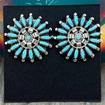 Sterling Silver Needlepoint Turquoise Cluster Round Earrings Signed Nathaniel New. Price: $239.00.