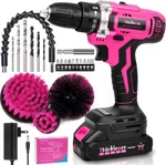 20V Pink Cordless - Power Drill/driver Kit With Brush, Bit Set, New. Price: $58.49.
